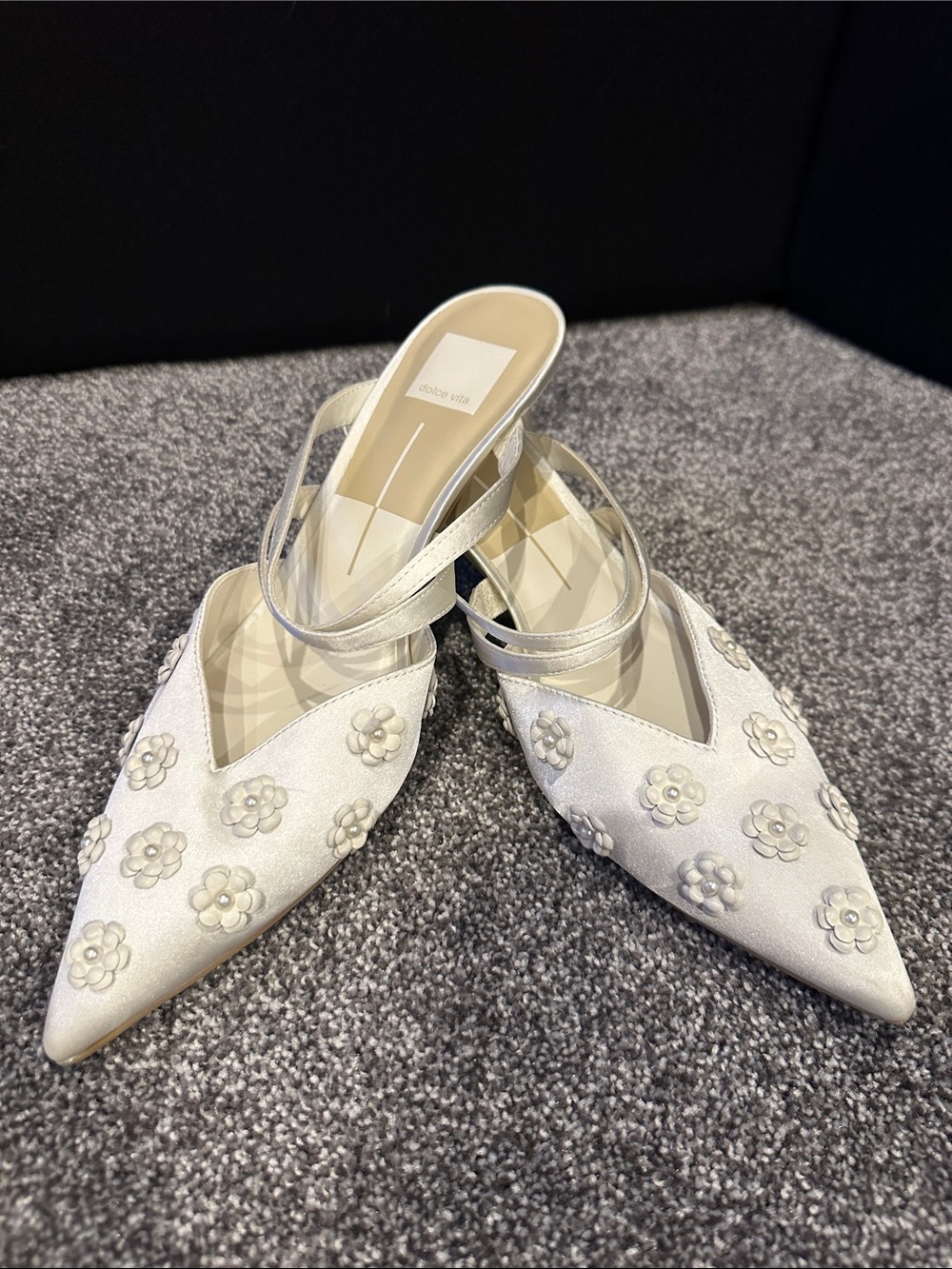 Dolce Vita Ivory Floral Pointed-Toe Slingback Mules